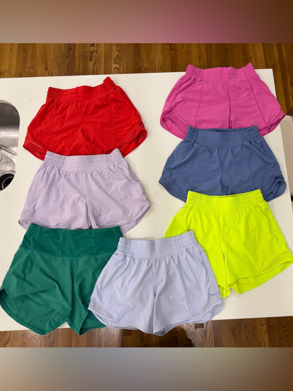LuLu shorts lot of 7. All size 4. Hight waist. 4” inseam. Excellent condition.
